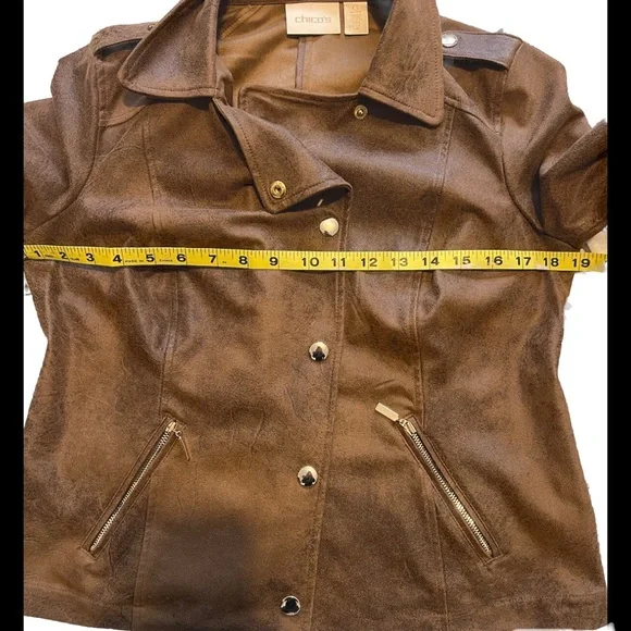 Chico's Brown Leather Jacket Asymmetrical Zip Notched Lapel - Picture 11 of 12